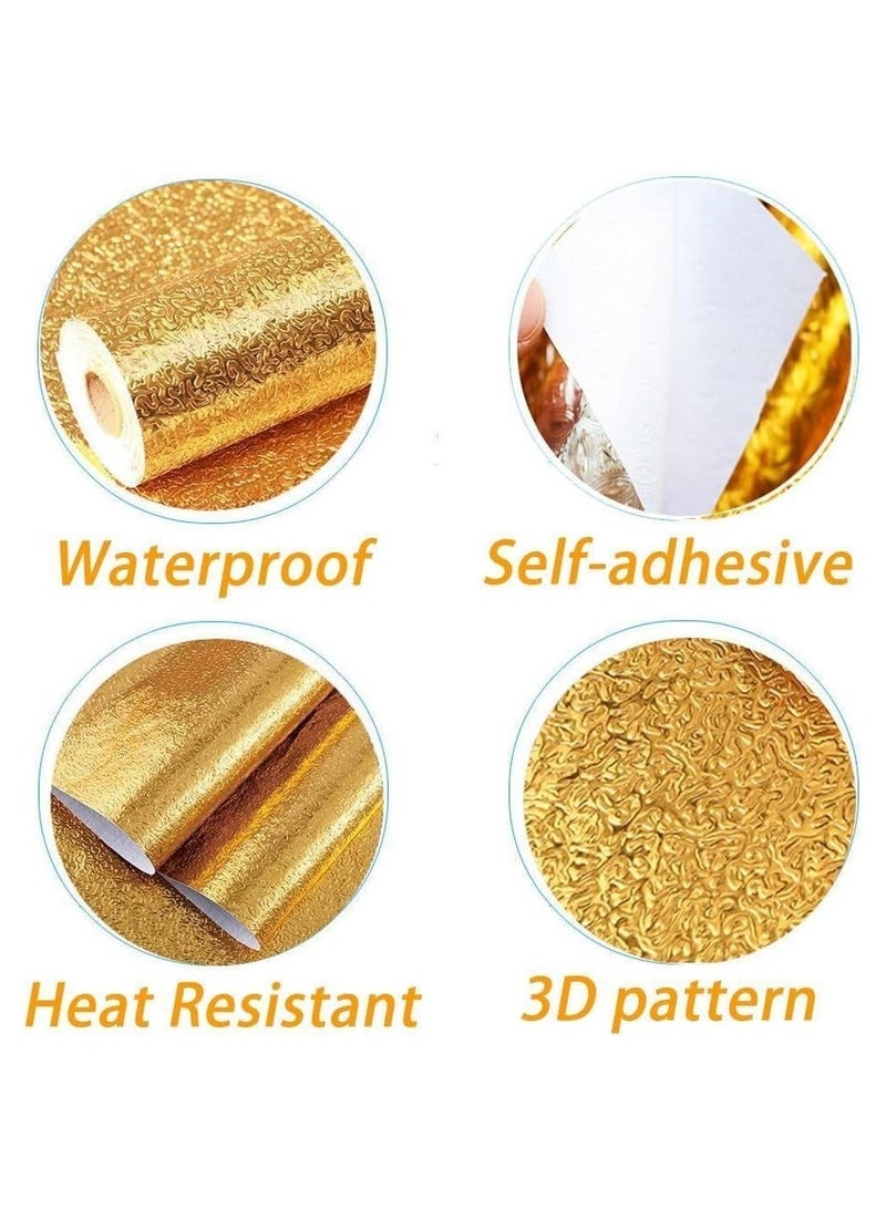 MARKQ Gold self adhesive wallpaper 60x300cm Peel and Stick Contact Paper for Furniture Cabinets Bookshelf Stove Countertop Kitchen Backsplash Stickers Oil Proof Waterproof Aluminum Foil Stickers - Image 2