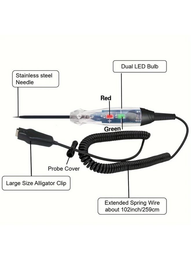 Black DC 6 24V Dual Color LED Car Circuit Tester with Bright Test Light and Probe for Fuse Battery Voltage Testing - Image 4