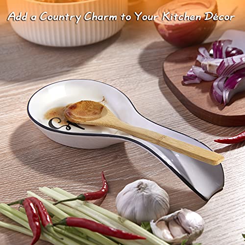DAYYET Ceramic Spoon Rest for Stove Top, DAYYET Large Spoon Holder, Spoon Rest for Kitchen Counter, Spatula Holder Utensil Rest for Ladles, Tong, Modern Kitchen Decor, White - Image 2