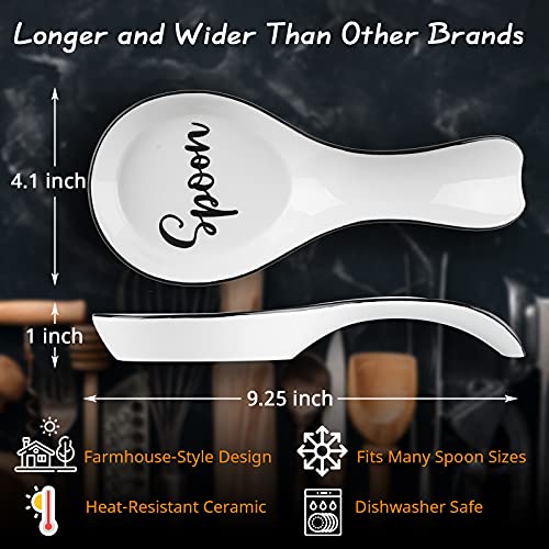 DAYYET Ceramic Spoon Rest for Stove Top, DAYYET Large Spoon Holder, Spoon Rest for Kitchen Counter, Spatula Holder Utensil Rest for Ladles, Tong, Modern Kitchen Decor, White - Image 3