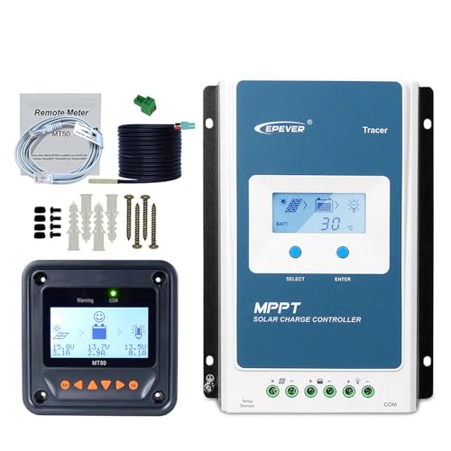 EPEVER 40A MPPT Solar Charge Controller 12V 24V Negative Grounded Backlight LCD Display for Gel Sealed Flooded Lithium (Tracer 4210AN G3+ Remote Meter MT52+ RTS) - Image 1