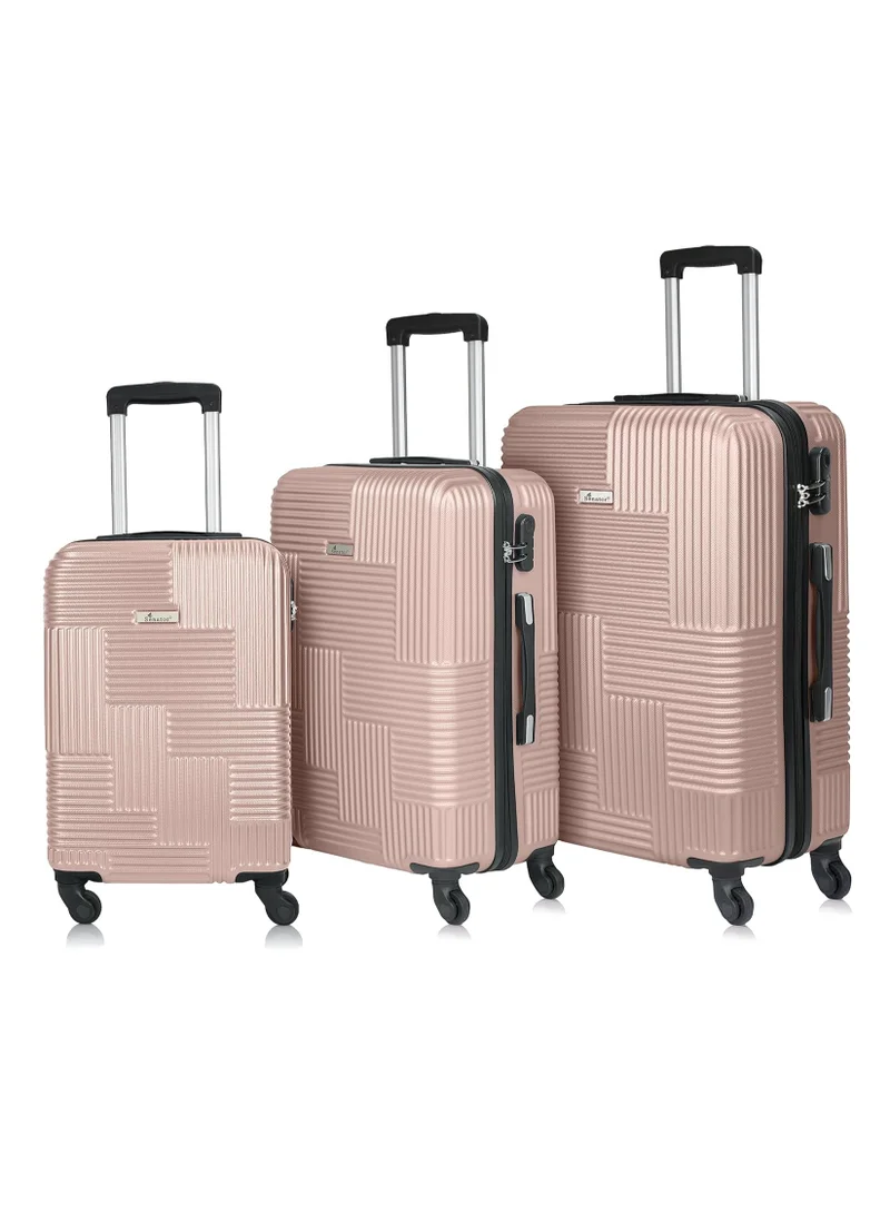 SENATOR Hard Shell Travel Bags Trolley Luggage Set of 3 Piece Suitcase for Unisex ABS Lightweight with 4 Spinner Wheels KH110 Rose Gold