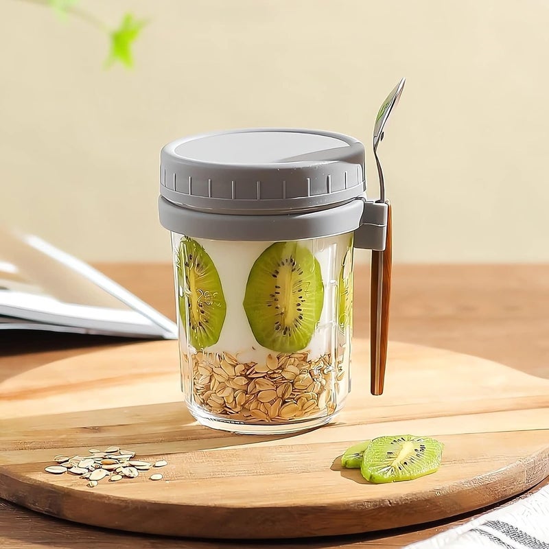 WHISKET Overnight Oats Containers with Lids and Spoons, Vegetable and fruit Salad Storage Container with Measurement Marks (Grey) - Image 3