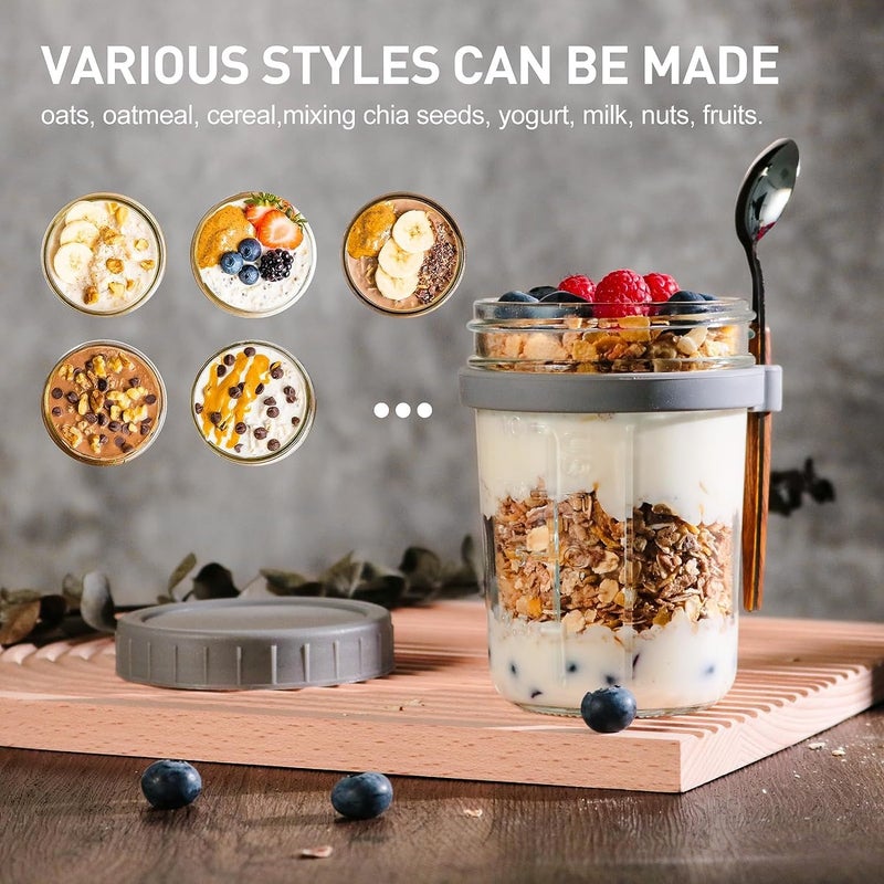 WHISKET Overnight Oats Containers with Lids and Spoons, Vegetable and fruit Salad Storage Container with Measurement Marks (Grey) - Image 2