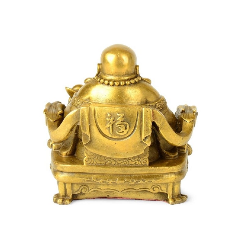 WEALTHCOMING Fengshui Buddha Statue for Lucky & Happiness God of Wealth,Laughing Buddha on Emperor`s Dragon Chair,Brass Buddhist Statues and Sculptures Home Decor Congratulatory Gifts (Large) - Image 5