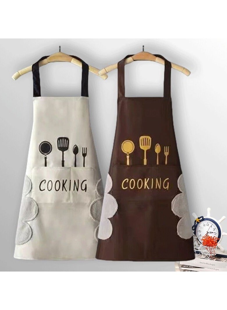 2 Pack Kitchen Apron with Hand Wipe,Waterproof and Oil Proof Chef Cooking Apron,Cooking Bib Aprons - Image 1