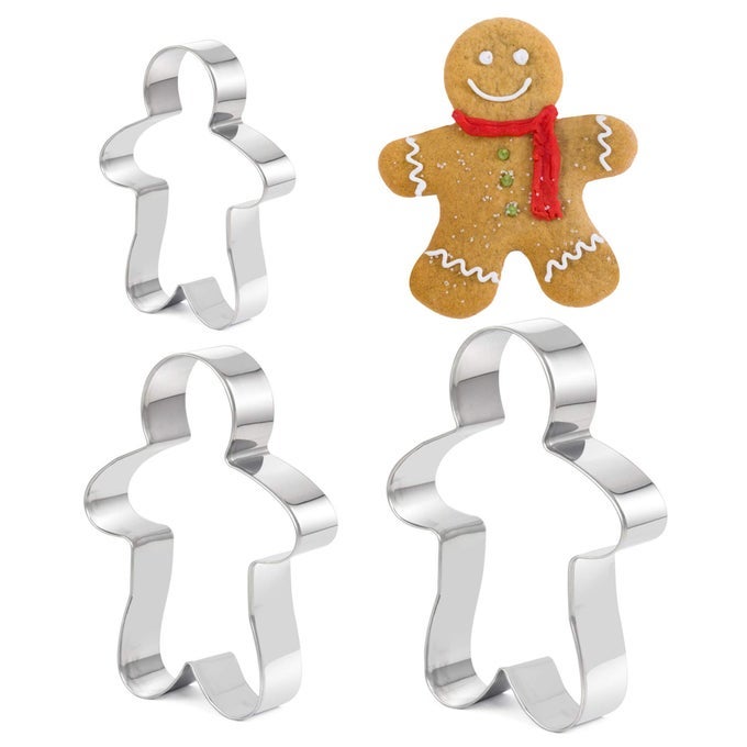 GINGERBREAD MAN COOKIE CUTTER 3 PIECE BISCUIT PASTRY CUTTERS STAINLESS STEEL 125CM 10CM 8CM NEW GINGER BREAD MAN COOKIE CUTTERS X3 VARIOUS SIZES BY