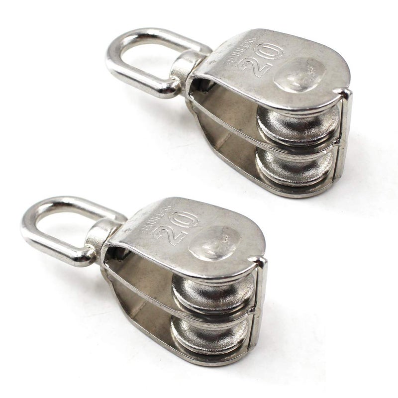 Flomore M20 Single pulley 304 stainless steel roller pulley block 2 pieces (load: 75KG) - Image 1