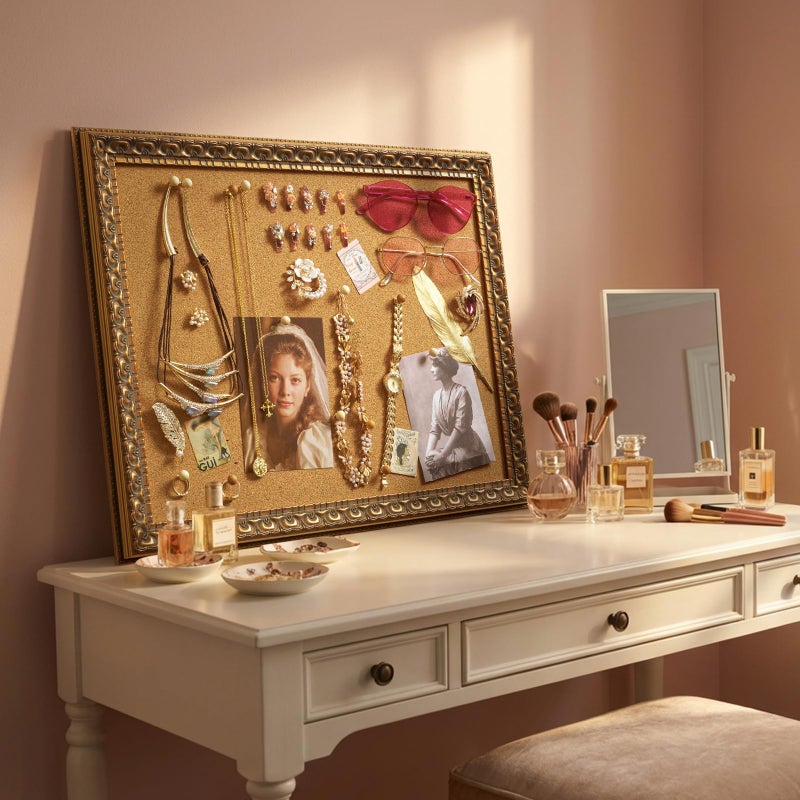FOLKOR Cork Bulletin Board 16x20 with Vintage Gold Ornate Frame, Decorative Framed Pin Notice Board for Memo Family Calendar Schedules Recipes, Antique Wall Decor for Classroom Home Office Kitchen - Image 4