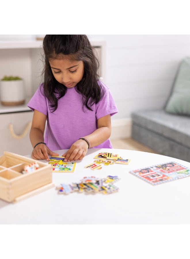 Melissa & Doug Vehicle Puzzles in a Box - 4 Wooden Jigsaw Puzzles Set - Image 2