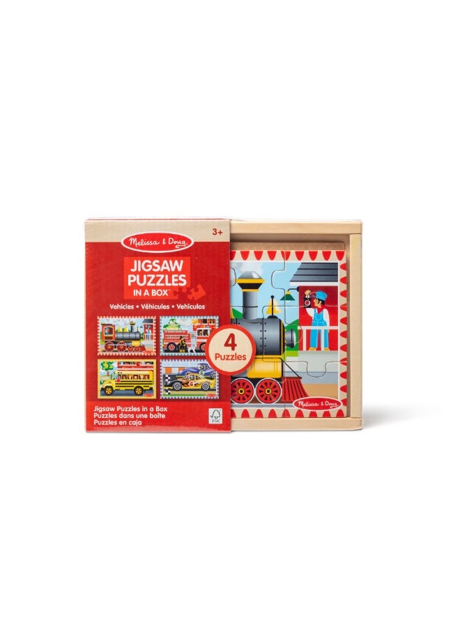 Melissa & Doug Vehicle Puzzles in a Box - 4 Wooden Jigsaw Puzzles Set - Image 3