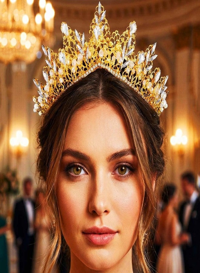 كيلشي تيجان كيلشاي الذهبية المرصعة بأحجار الراين، طوق رأس للعروس، طوق رأس زفاف للنساء - Image 1