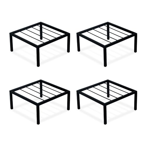 BonKaso Square (Pack of 4) Metal Plant Stand for Balcony & Garden (25.4x 25.4 x 12.7 cm) | Flower Pot Holder for Indoor & Outdoor Use | Decorative Planter Stand for Living Room & Home Decor- Black - Image 1