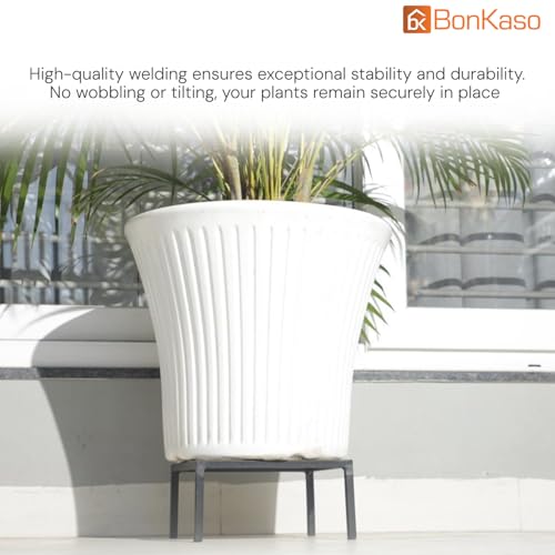 BonKaso Square (Pack of 4) Metal Plant Stand for Balcony & Garden (25.4x 25.4 x 12.7 cm) | Flower Pot Holder for Indoor & Outdoor Use | Decorative Planter Stand for Living Room & Home Decor- Black - Image 2