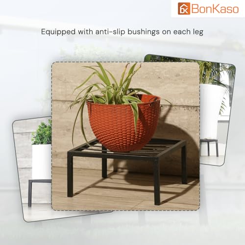 BonKaso Square (Pack of 4) Metal Plant Stand for Balcony & Garden (25.4x 25.4 x 12.7 cm) | Flower Pot Holder for Indoor & Outdoor Use | Decorative Planter Stand for Living Room & Home Decor- Black - Image 3