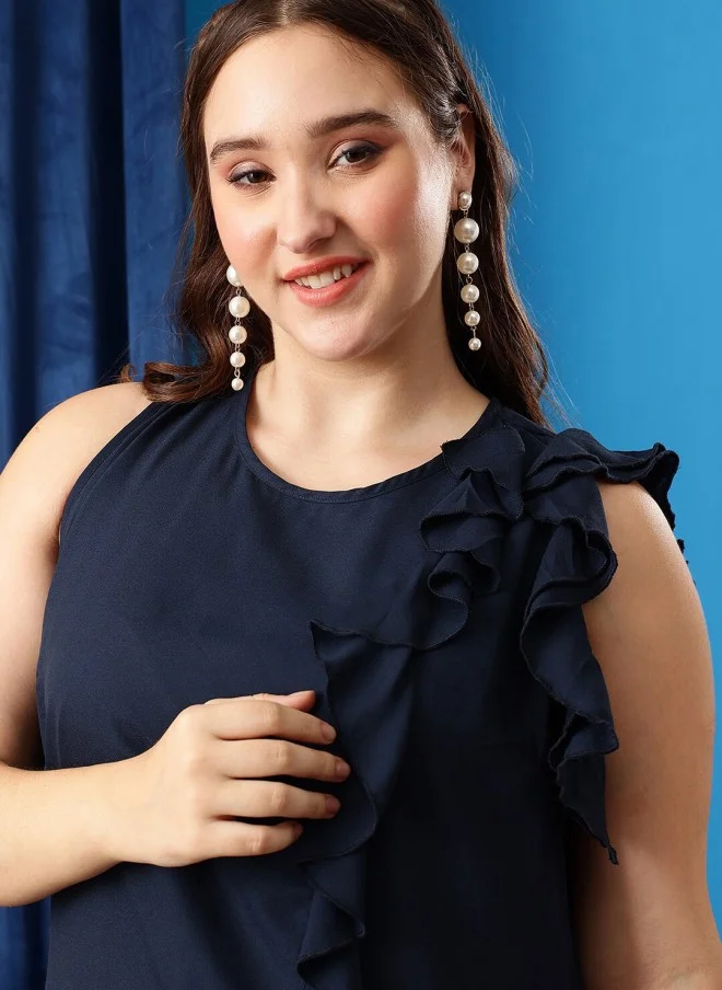 CURVY STREET Curvy Street Plus Size Navy Ruffles Fit & Flare Dress