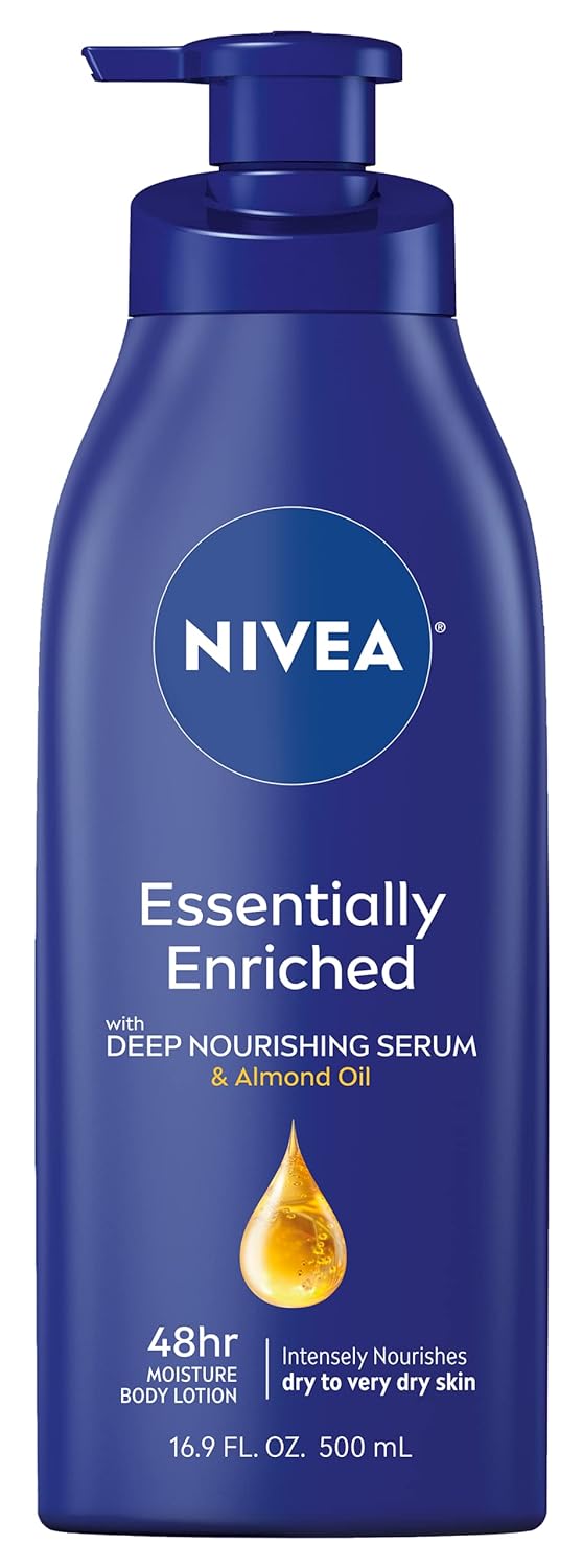 Nivea لوشن الجسم نيفيا المغذي بشكل أساسي للبشرة الجافة 48 ساعة من الترطيب مع سير مغذي عميق وزيت لوز 169 أونصة سائلة زجاجة مضخة