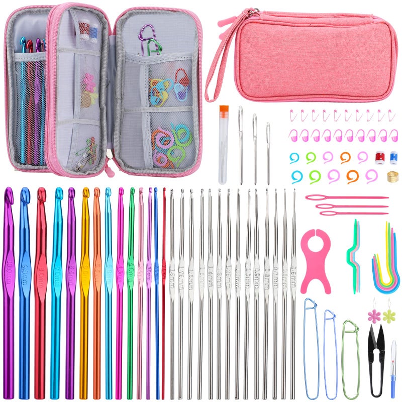 IMZAY Crochet Hooks Set for Beginners, 90Pcs Ergonomic Crochet Kit with Case, Stitch Markers & Blunt Needles, Arthritis-Friendly, Complete Knitting Accessories for Crochet Lovers - Image 1