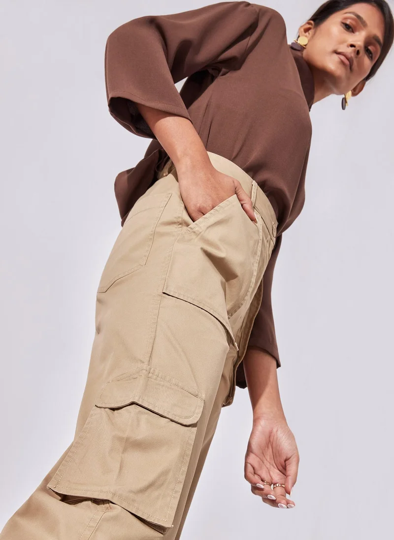 The Label Life High-Waist Wide-Leg Cargo Pants