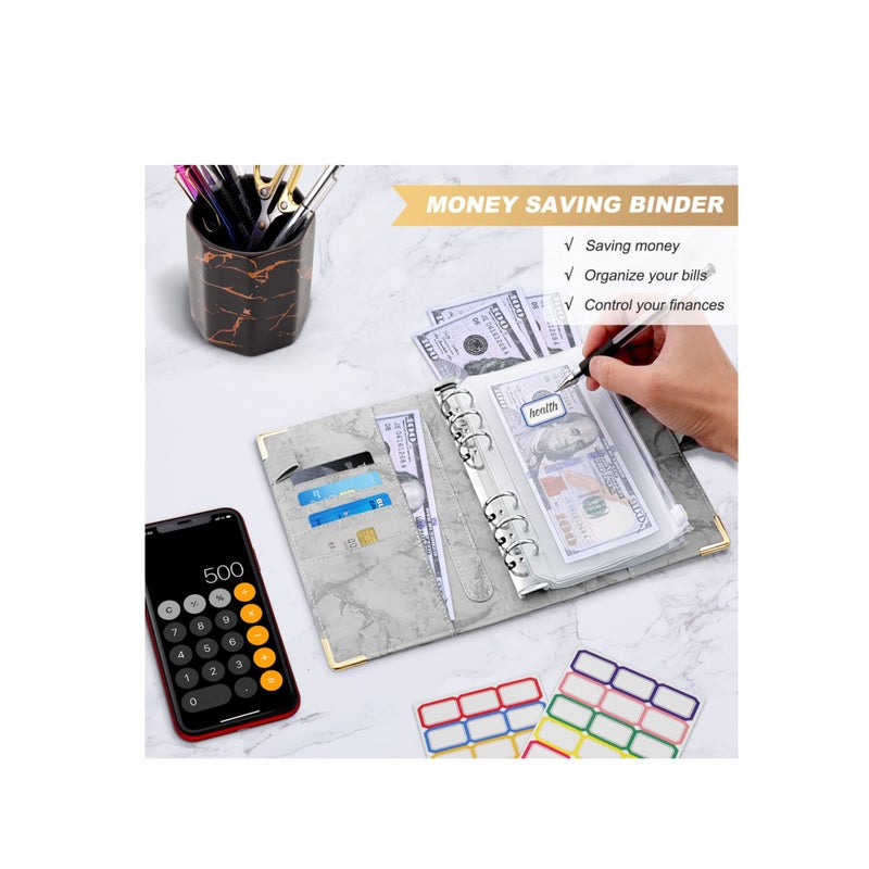 SOLARAE Budget Binder, Budget Binder with Zipper Envelopes, Cash Envelopes for Budgeting and Saving Money, Money Organizer for Cash, 14Pcs Budget Planner with Cash Envelopes Grey - Image 2