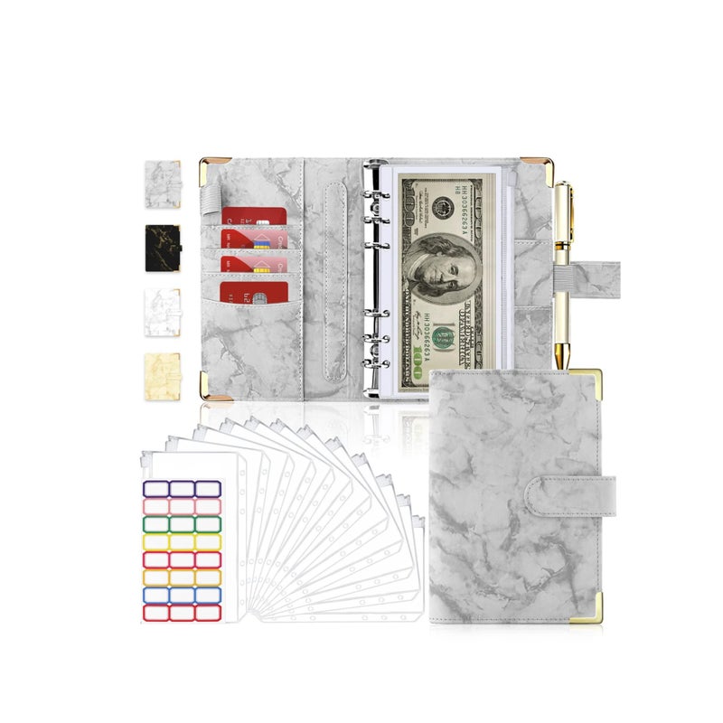 SOLARAE Budget Binder, Budget Binder with Zipper Envelopes, Cash Envelopes for Budgeting and Saving Money, Money Organizer for Cash, 14Pcs Budget Planner with Cash Envelopes Grey - Image 1