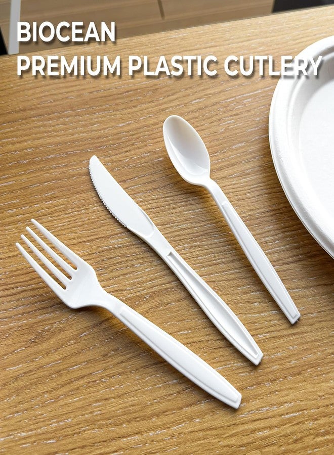 biocean 600Pack Disposable Plastic Forks Bulk White Heavy Duty Silverware - Value Pack Cutlery Set For Parties, Restaurant (600FORKS) - Image 3