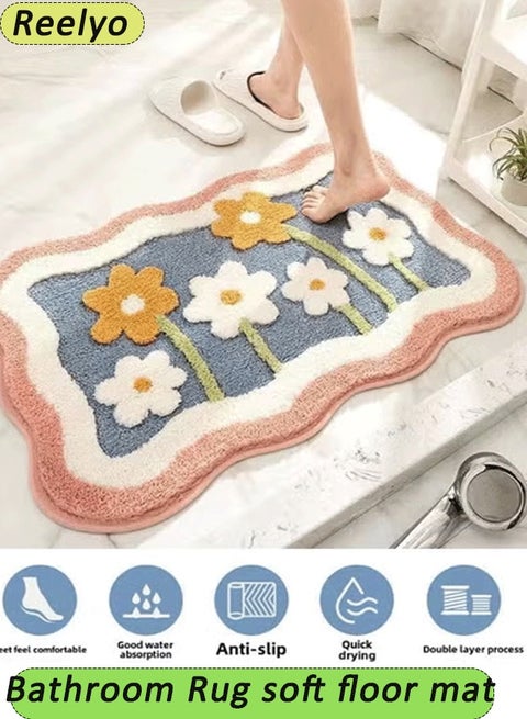 1pcs Bathroom Rug soft floor mat Floral pattern design area rug Plush carpet Home entrance carpet Absorbent non-slip foot mat Machine washable Suitable for bedroom, toilet, bathroom under the door(40*60cm)