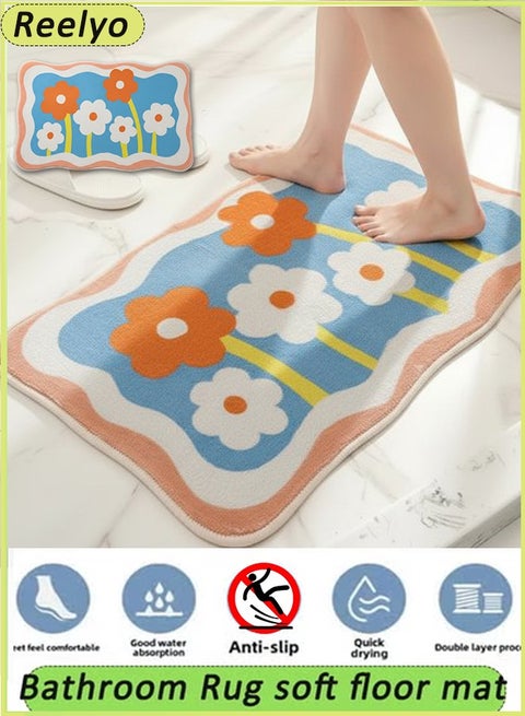 Bathroom Rug soft floor mat Floral pattern design area rug Plush carpet Home entrance carpet Absorbent non-slip foot mat Machine washable Suitable for bedroom, toilet, bathroom under the door(40*60cm)