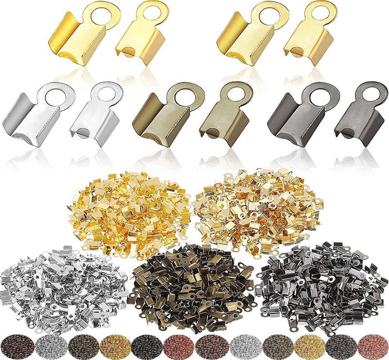 DIY Crafts Fold Over Cord Ends Cord Crimp End Tips Fold-Over End Caps Leather Ribbon Ending Clasp Tips Jewelry Connector for Jewelry Making (50 Pcs, Gold) - Image 1