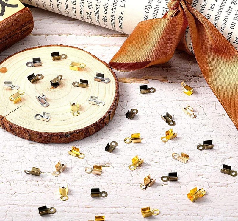 DIY Crafts Fold Over Cord Ends Cord Crimp End Tips Fold-Over End Caps Leather Ribbon Ending Clasp Tips Jewelry Connector for Jewelry Making (50 Pcs, Gold) - Image 3