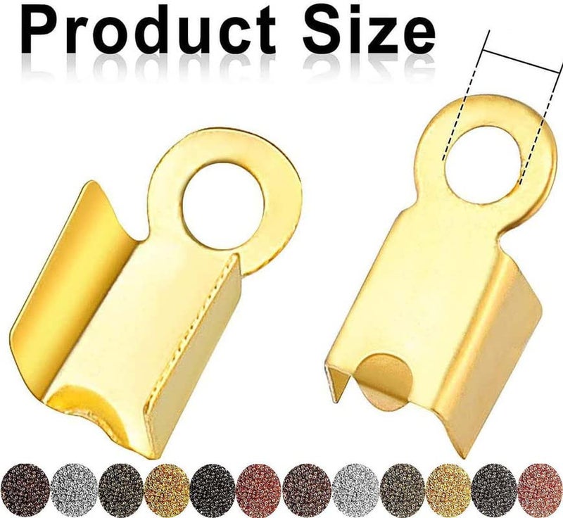 DIY Crafts Fold Over Cord Ends Cord Crimp End Tips Fold-Over End Caps Leather Ribbon Ending Clasp Tips Jewelry Connector for Jewelry Making (50 Pcs, Gold) - Image 2