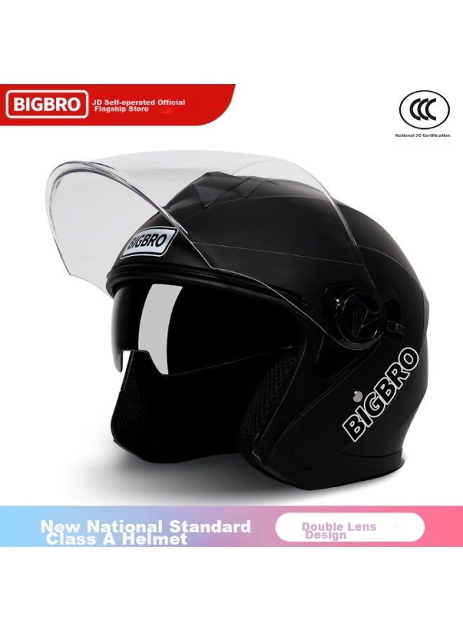 Bigbro Ky168 Matte Black, New National Standard 3c Dual-lens Electric Motorcycle Helmet, Summer Sun Protection, Uni, Suitable For Electric Scooters, All-season Half Helmet - Image 1