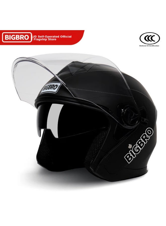 Bigbro Ky168 Matte Black, New National Standard 3c Dual-lens Electric Motorcycle Helmet, Summer Sun Protection, Uni, Suitable For Electric Scooters, All-season Half Helmet - Image 2
