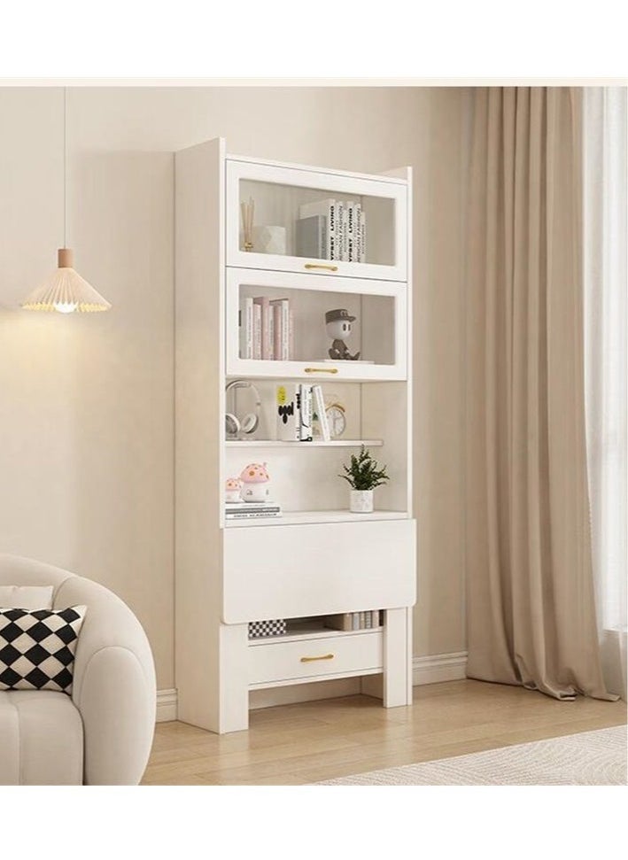 Generic - Folding Bookcase Computer Desk Integrated Small Apartment Household Bedroom Study Table Bookshelf Combination Solid Wood Computer Desk - Image 1
