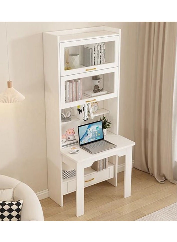Generic - Folding Bookcase Computer Desk Integrated Small Apartment Household Bedroom Study Table Bookshelf Combination Solid Wood Computer Desk - Image 1