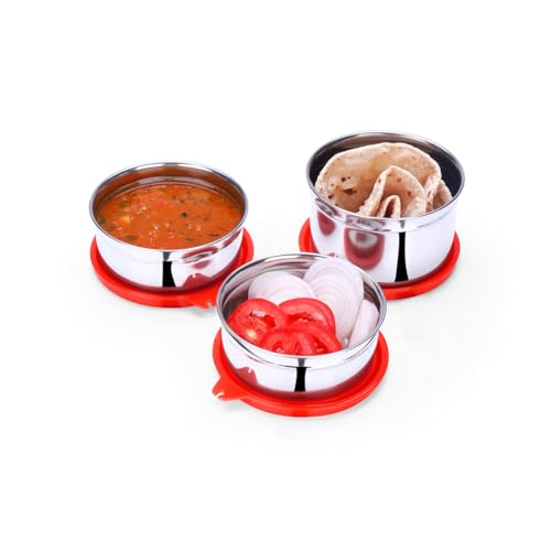 SOPL-OLIVEWARE oliveware Lovely Stylo Lunch Box, Leak Proof & BPA Free Lid, 3 Stainless Steel Containers (2x290ml & 500ml), Fabric Jacket - Red - Image 5