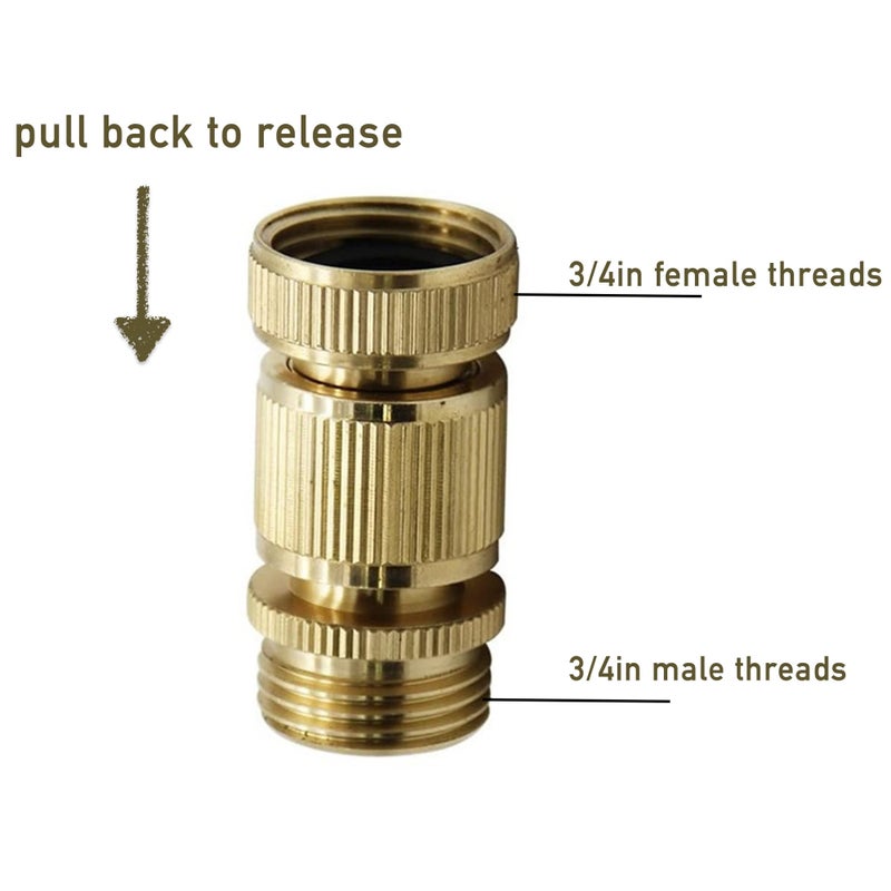 KZU Garden Hose Quick Connect, Brass Water Hose Connector, 3/4" Quick Connect Fittings, 3/4 Inch GHT Coupler for Spigot, Hose End, Sprinkler, Pressure Washer - Image 2