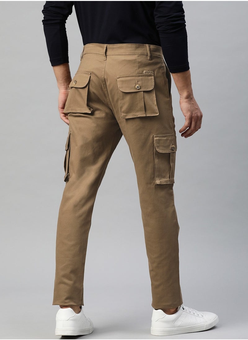 Hubberholme - Khaki Slim Fit Cargo Trousers for Men, Mid-Rise, Durable Cotton, Stylish and Functional - Image 1