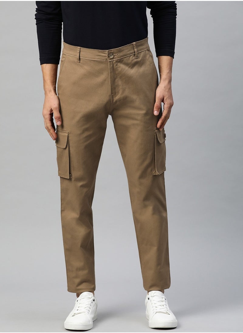 Hubberholme - Khaki Slim Fit Cargo Trousers for Men, Mid-Rise, Durable Cotton, Stylish and Functional - Image 1
