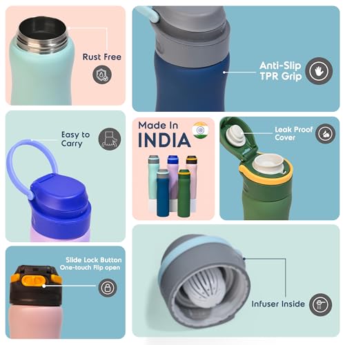 Headway by rabitat Oslo Thermos Water Bottle with Infuser Stellar Grey 750 ml | 2 Years Brand Warranty | Triple Layer Vacuum Insulated Flask | Hot and Cold Steel Water Bottle | ISI Certified - Image 3