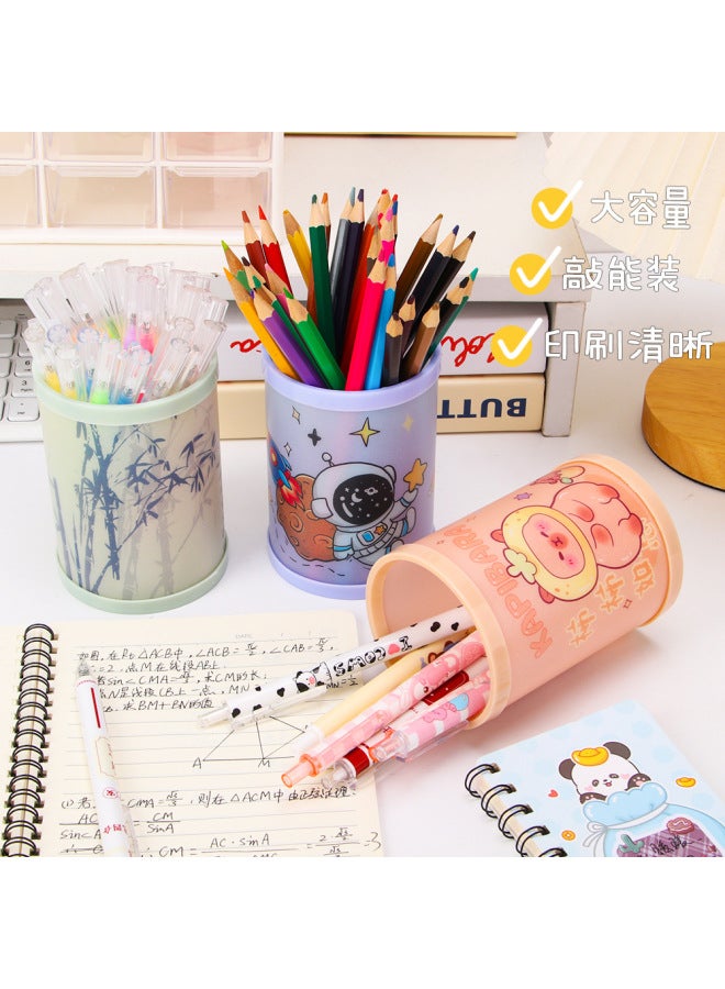 HELPS Creative Cartoon Round Folding Pen Holder Children Diy Assembly High Color Value Desktop Storage Box Stationery Prizes - Image 2