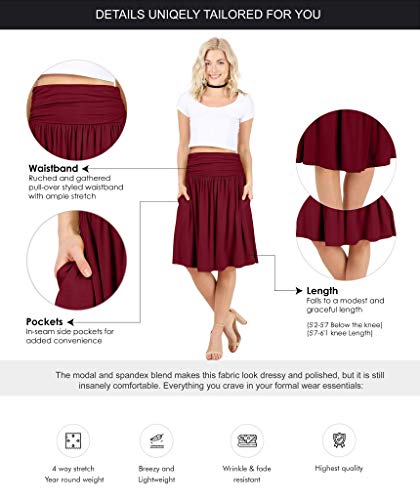 Simlu Black Skirts for Women Knee Length High Waisted Flowy A-Line Skirt With Pockets (Size XX-Large) - Image 5