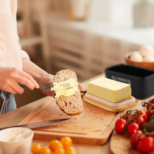 Lemon Tree Ceramic Butter Box with Wooden Lid – Durable Butter Keeper for Refrigerator & Counter, Butter Storage Container with Lid, Non-Slip Butter Dish, Ideal for Softening Butter (Black) - Image 3