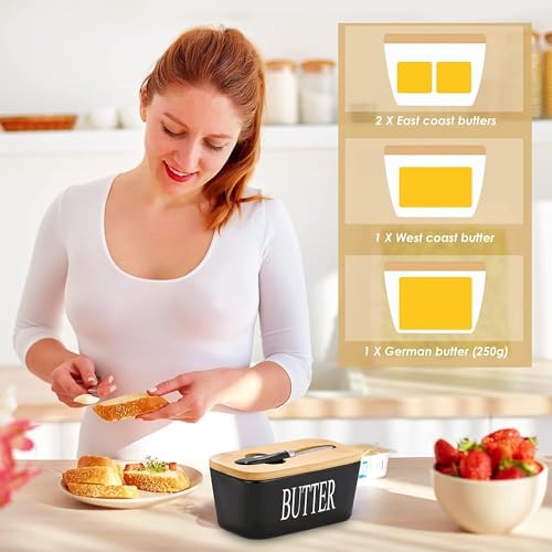 Lemon Tree Ceramic Butter Box with Wooden Lid – Durable Butter Keeper for Refrigerator & Counter, Butter Storage Container with Lid, Non-Slip Butter Dish, Ideal for Softening Butter (Black) - Image 5