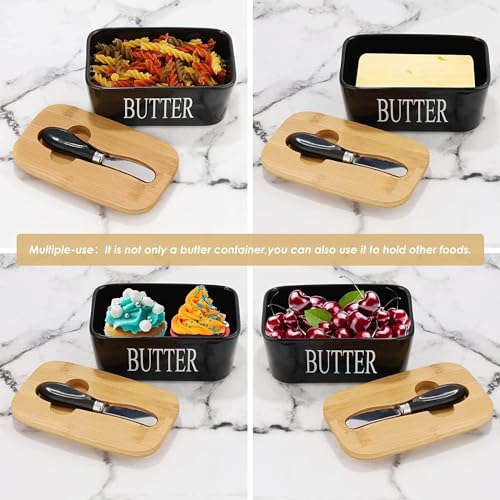 Lemon Tree Ceramic Butter Box with Wooden Lid – Durable Butter Keeper for Refrigerator & Counter, Butter Storage Container with Lid, Non-Slip Butter Dish, Ideal for Softening Butter (Black) - Image 4
