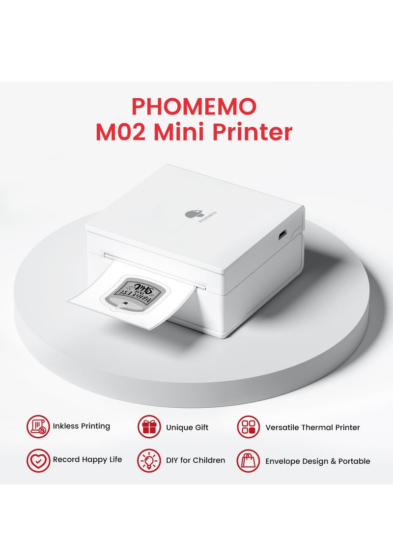 فوميمو مطابقة Bluetooth المحمولة M02 Mini - طابعة حرارية محمولة، بيضاء، لطباعة الصور والملصقات، متوافقة مع أنظمة Android و iOS.1 طابعة + 1 لفة ملصقات - Image 2