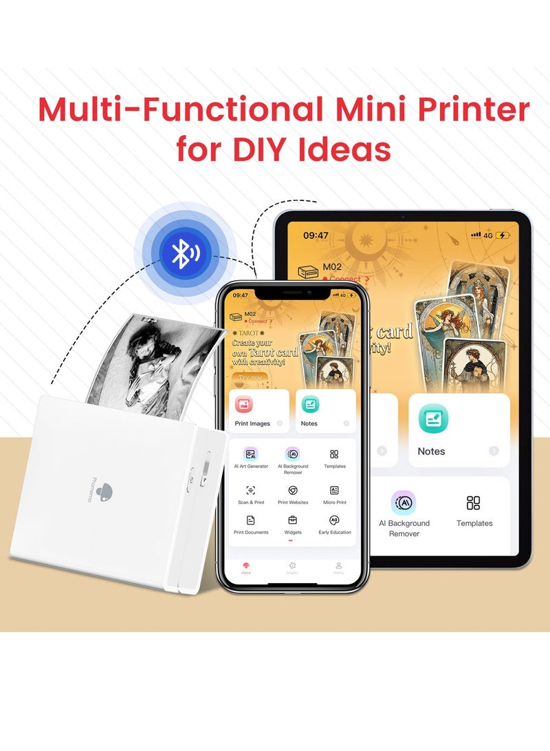 فوميمو مطابقة Bluetooth المحمولة M02 Mini - طابعة حرارية محمولة، بيضاء، لطباعة الصور والملصقات، متوافقة مع أنظمة Android و iOS.1 طابعة + 1 لفة ملصقات - Image 3