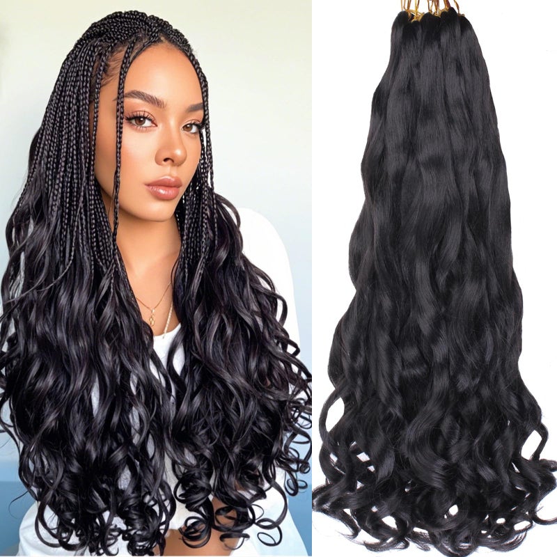 Xtrend 8 Packs French Curly Braiding Hair 22 Inch Loose Wave Bouncy Braiding Hair Pre Stretched Yaki Curly Crochet hair for Black Women Hair French Curls Extensions22 Inch1B