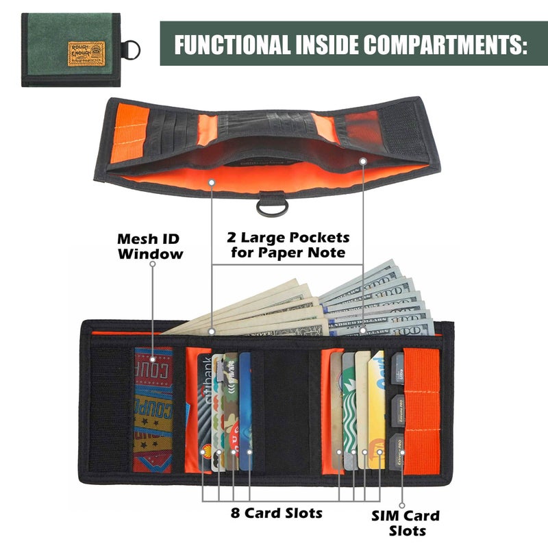 RE ROUGH ENOUGH Rough Enough Boys Wallet for Teen Boys Kids Men RFID Blocking Wallet with Keychain Neck Lanyard Tactical Army Green Waxed Canvas - Image 5