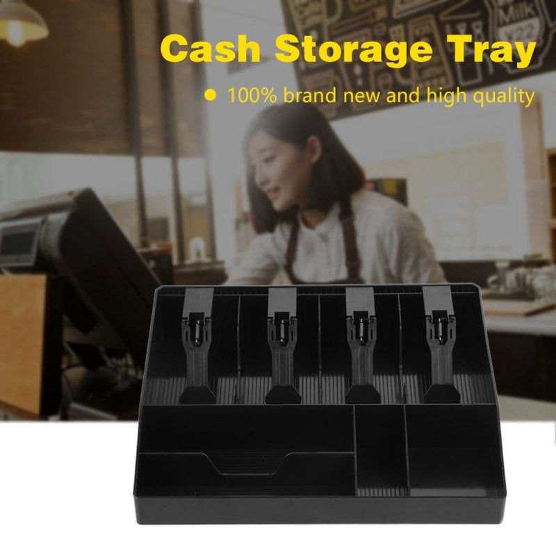 Plastic Cash Drawer Tray 32x27x6cm 4 Bill 4 Coin Compartments - Easy Insert Remove Cash Box Organizer for Drawers - Image 3
